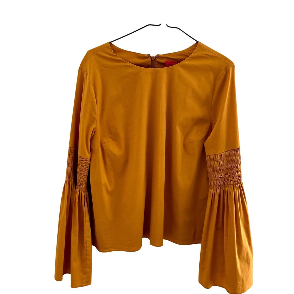 Catherine Malandrino Blouse Medium Yellow Mustard Boho Shirt Long Bell Sleeves